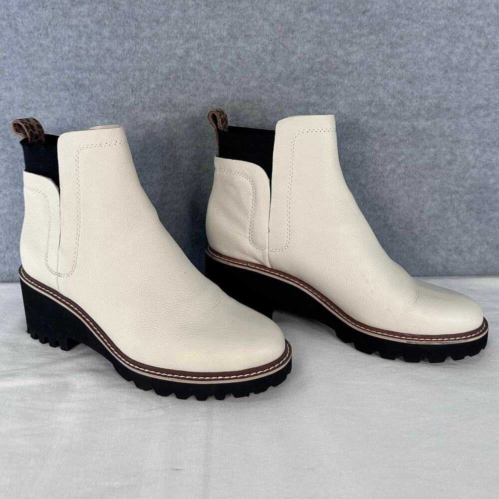 Dolce Vita Woman’s sz 10 White Leather Block Heel Chelsea Boot Huey H2O Bootie
